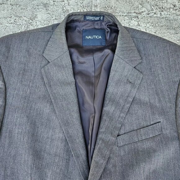 Nautica Men Blazer Sport Coat Jacket 100% Wool Dark Gray Two Button Size 46L - Picture 4 of 10